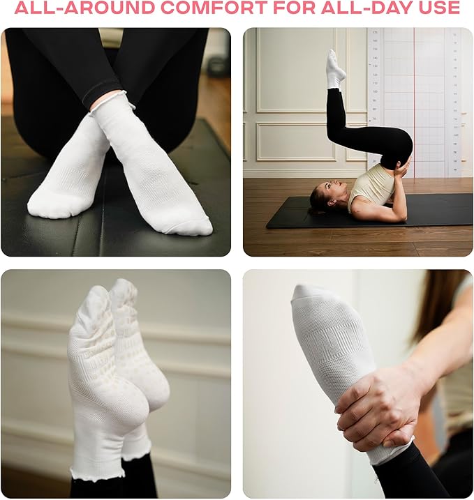 CoolMate Pilates Socks with Grips for Women, Yoga Socks, Crew Non Slip Women for Workout, Barre, Pilates Gifts