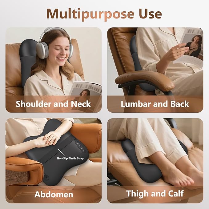 Shiatsu Back Massager with Heat,Percussion Massage Cordless Back Massage for Pain Relief Deep Tissue.4D Kneading Massage,Gift for Men Women Parents Relaxation at Christmas Office Car,Black
