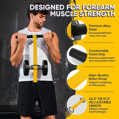 Forearm Strengthener and Wrist Roller, 43.3 inch Or 51.2 inch Ultra Strong Nylon Webbing, Forearm Exerciser with Quick Locking Mechanism, Ideal for Hand, Wrist and Forearm Strength Training