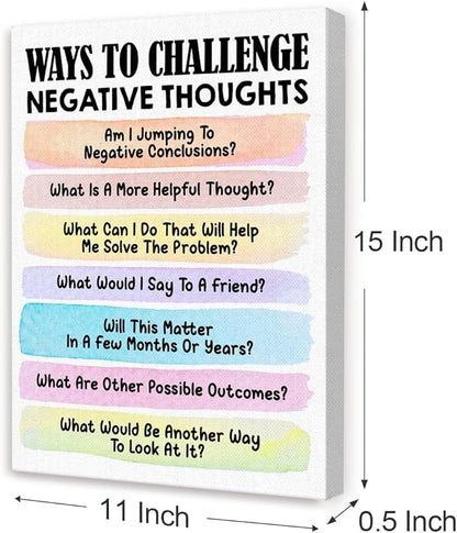 Mental Health Wall Decor,Ways To Challenge Negative Thoughts Wall Art,Therapy Office Wall Decor,Inspirational Canvas Wall Art for Classroom Psychologist Office Home