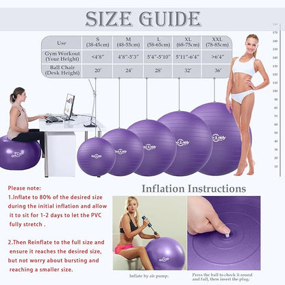 Soft Exercise ball, Anti-Burst Yoga Ball Chair Supports 2200lbs, Workout Equipment w/ Pump for Women Pregnancy, Medicine, Birthing, Physical Therapy, Stability, Excersing, Birth, Swiss, Fitness, Gym