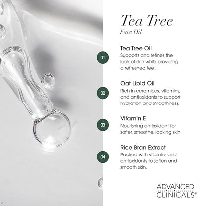 Advanced Clinicals Tea Tree Oil For Face + Vitamin C Serum + Exfoliating 10% Glycolic Acid + Lactic Acid Serum 3PC Skincare Set For Women & Men | Anti Aging Serums To Brighten, Exfoliate, & Hydrate