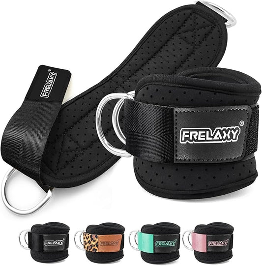 Frelaxy Ankle Straps for Cable Machine – Comfortable & Durable Leg Straps for Kickbacks, Glute Workouts, and Lower Body Exercises – Perforated Neoprene Padding & Tapered Fit