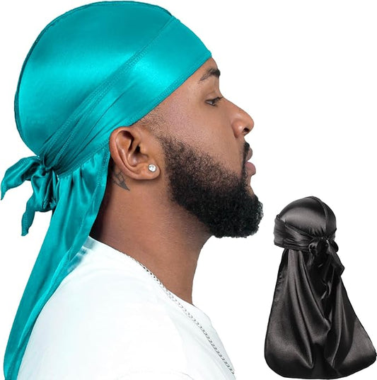 ForceWave 2 Pieces Silky Durag Pack for Men Women Waves, Premium Satin Deluxe Du-rag
