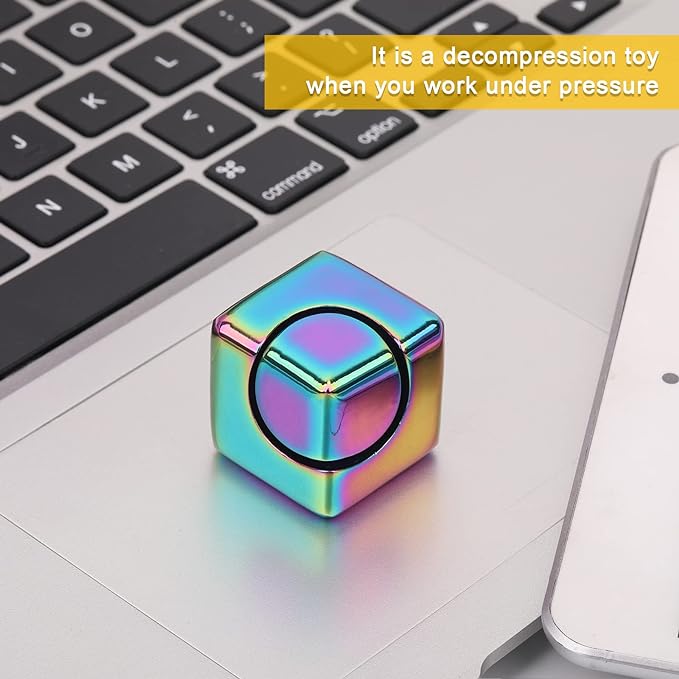 QLKUNLA Fidget Cube Spinner Anti-Anxiety Focusing Fidget Toys EDC Fidgets Spinner 4-in-1 Toy Metallic Focus Toy Cube Finger Top Desktop ADHD Stress Relieve Toys for Kids and Adults (Black)
