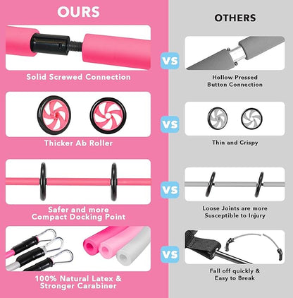 Pilates Bar Kit with Resistance Bands,Ab Roller,2 in 1 Foot Strap & Handle,Door Anchor Pilates Equipment with Resistance Bands, Portable Home Gym Yoga Fitness Bar for Women & Men