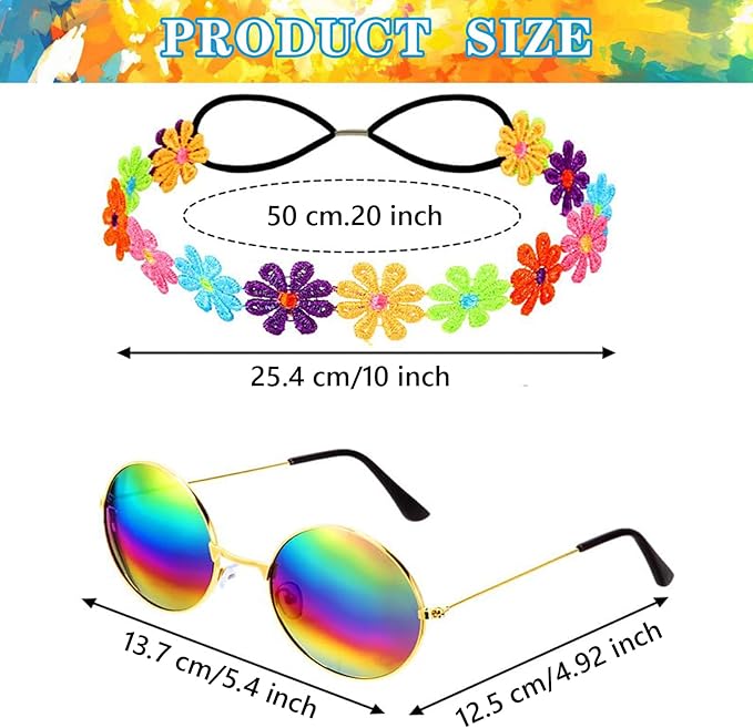 5 Pcs Hippie Costume Accessories Set Women, 60s 70s Party Dressing Accessory Peace Sign Necklace Party Decorations for Party