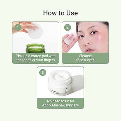 Meebak Cica Cleansing Water Pads | Makeup Remover Pads | Face Cleansing Wipes | Exfoliation Toner Pad | Hydrating & Toning for Sensitive Skin - 80ct