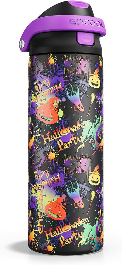 Halloween Gothic Water Bottle with Straw, Stainless Steel Insulated Water Bottle,Leak Proof, One-Touch Flip Lid, BPA Free, Holiday Gifts For Women Men, 24oz, Ghost Party