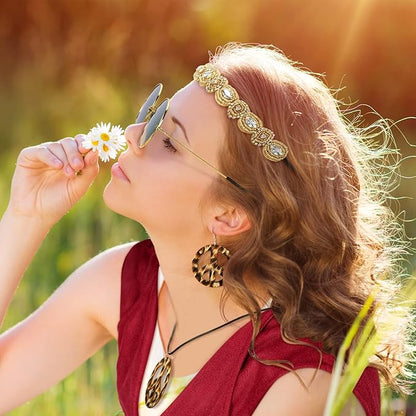6 Pcs 60s 70s Outfits for Women Hippie Costume Set Peace Sign Earring Headband Fringe Vest Tassel Cardigan