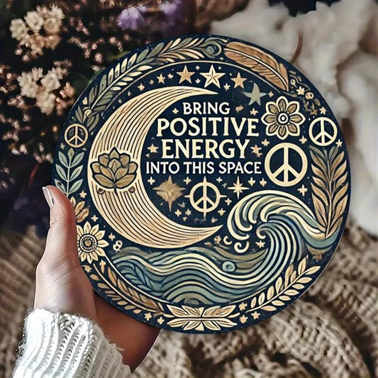 1pc Positive Energy Iron Wall Art, 7.8 Inch Aluminum Foil Carved Decorative Sign for Home, Restaurant, Bar, Cafe, Courtyard, Garage - Mindful Decor