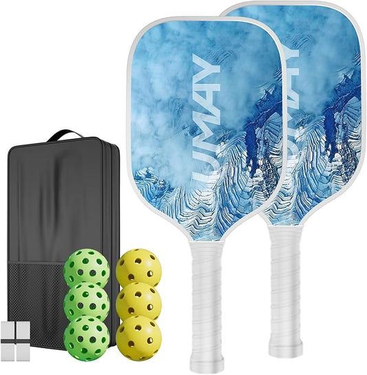 UMAY Fitness Pickleball Paddles Set of 2, USAPA Approved Fiberglass Surface Pickleball Rackets with 6 Indoor & Outdoor Pickleball Balls, Pickleball Bag and 2 Grip Tapes for Beginners Pros Men Women