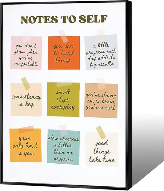 JMGHKL Inspirational Positive Posters Uplifting Saying Wall Art Notes To Self Motivational Quotes Prints Mental Health Artwork For Teen Room Office Dorm Bedroom Decor 12x16in Unframed