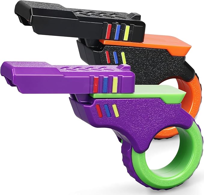 Fidget Gun Slider Toy for Kid Adult, Plastic Fidget Slider Ring Push Clicker Gun for Stress Relief Relax EDC, Textured Finger Spinner Flip Sensory Toy, Cool Birthday for Boy Girl Man