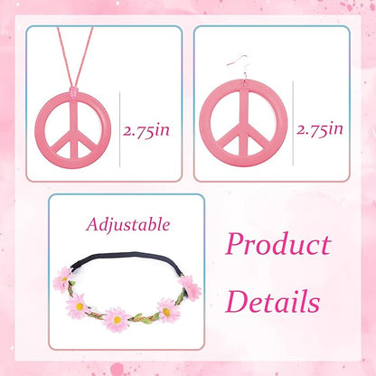 choice of all Peace Sign Necklace Earrings Sunflower Headband Set for Women 60s 70s Outfits Hip Hop Hippie Jewelry Halloween Costume Accessories