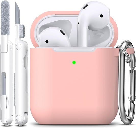 R-fun Compatible with AirPods Case Cover, Soft Silicone Protective Cover with Keychain for Women Men Compatible with Apple AirPods 2nd 1st Generation Charging Case, Front LED Visible,Pink Sand