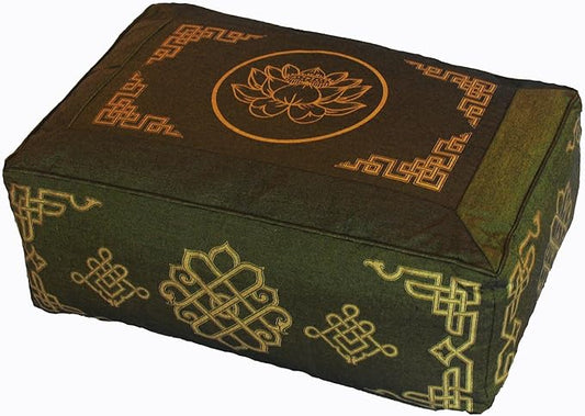Meditation Cushion - Rectangular Zafu Buckwheat and Kapok Fill Lotus Enlightenment Olive Green