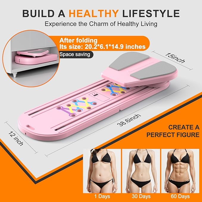 Pilates Board,Multifunctional Rebound Abdominal Board,Foldable Pilates Reformer Set, Ab Core Trainer Machine,Ab Exercise Board,Abs Workout Equipment for Women Home Gym Equipment