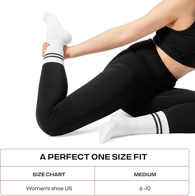 CoolMate Pilates Socks with Grips for Women, Yoga Socks, Crew Non Slip Women for Workout, Barre, Pilates Gifts