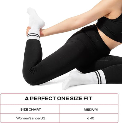 CoolMate Pilates Socks with Grips for Women, Yoga Socks, Crew Non Slip Women for Workout, Barre, Pilates Gifts