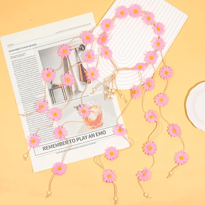6 Pcs Hippie Costume Accessories Set, Flower Hippie Headband Boho Peace Sign Necklace Earrings Sunglasses Bracelet