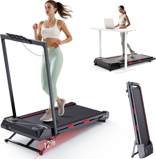 Jogwell Walking Pad with 12% Auto Incline, Under Desk Treadmill for Home Office, Upright Space-Saving Design Walking Pad with Handle Bar, Double Steel Frame, 330 LBS Capacity, Remote Control