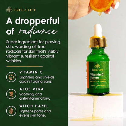 Tree of Life Beauty Vitamin C Skin Care Set, Skin Brightening Face Oil for Dark and Age Spot, Facial Serums for Dry and Sensitive Skin with Hyaluronic Acid & Vitamin E Soft Skin, 1 Fl Oz (Pack of 2)