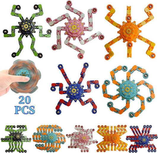 20 Pcs Fidget Spinner Toys Party Favors Easter Basket Goodie Bag Stuffers Funny Gifts for Kids Adults,Transformable Robot Fingertip Stress Relief Gyro Sensory Toys,Treasure Box Toy Prizes Supplies