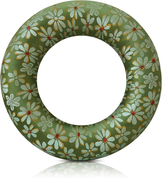 Singing Bowl Cushion for Tibetan Singing Bowls, Handmade Silk Brocade Round Cushion Pillow for Sound Healing and Crystal Sound Bowls Accessories(Green,6.7 Inch)