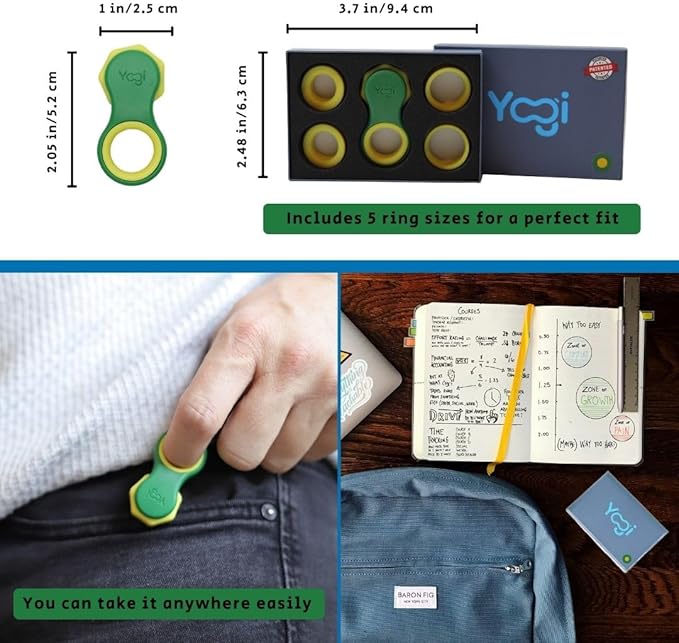Yogi Fidget Toy – Silent Sensory Spinner for Adults & Kids – Stress Relief Fidgets for ADHD, Anxiety – Fidget Toys for Adults – Includes 5 Finger-Fit Rings – Work, School & Travel – Lime