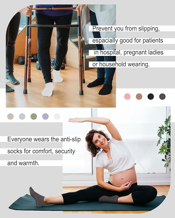 5 Pairs Pilates Grip Socks Yoga Socks with Grips for Women, Non-Slip Athletic Socks for Ballet, Dance, Workout, Hospital