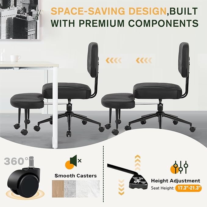 Ergonomic Cross Legged Office Chair with Wheels, Wide Seat and Backrest for Meditation, ADHD Cross Legged Office Chair with Adjustable Height, 360°Rotating Footrest for Yoga Home Office