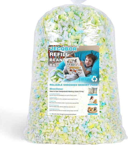 Jecqbor 5lbs Shredded Memory Foam Filling for Bean Bag Chair, Premium Beanbag Stuffing High Density Memory Foam Refill