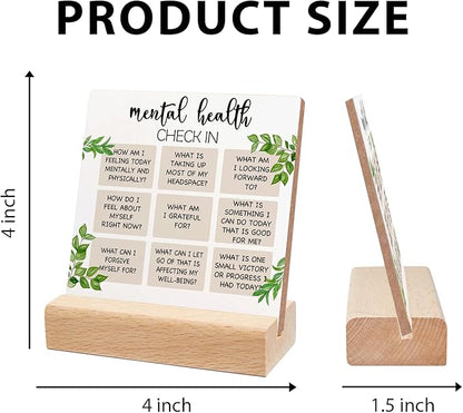 Mental Health Inspirational Gift, Positive Self Affirmations Wooden Sign, Mental Health Check in Wood Sign with Wooden Stand, Cheer Up Gifts for Psychologist School Counselor Student Boy Girl