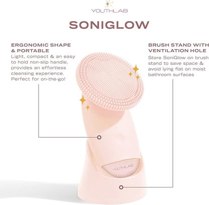 SoniGlow Silicone Facial Cleansing Brush – Electric Vibrating Skincare Scrubber Tool for Deep Pore Cleansing, Gentle Massage, Makeup Removal, Waterproof and Rechargeable (Pink)