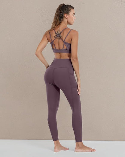CHRLEISURE Leggings with Pockets for Women, High Waisted Tummy Control Workout Yoga Pants