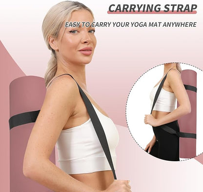 Yoga Mat with Strap,Non-Skid Workout Mat,8mm Thick Yoga Mat,POE Yoga Mats for Women Men Kids,Exercise Mat with Easy-Cinch,72"x24"x0.32” (183x61x0.8cm) (Deep Pink+Grey)