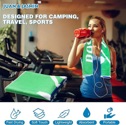 JUAN & JASMIN Microfiber Gym Towels Soft for Exercise Fitness, Sports, Workout, ODR Men & Women Quick-Drying Towels (Blue&Green)