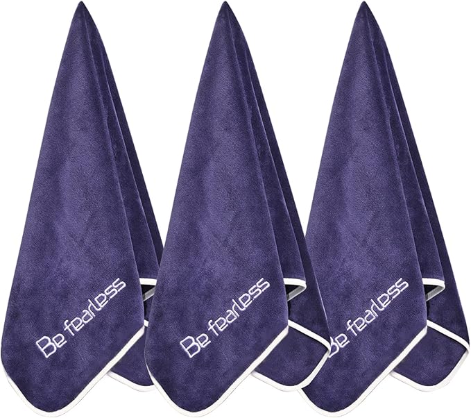 Microfiber Gym Towels Bigger Size Super Soft for Exercise Fitness, Sports, Workout, 380-GSM 15-Inch x 31-Inch Quick-Drying Towels (3 Pack, Navy Blue)
