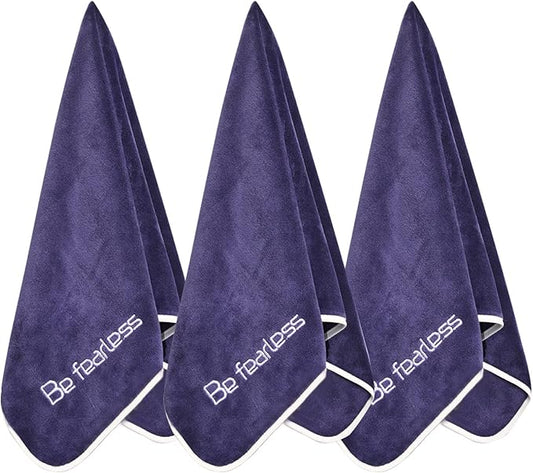 Microfiber Gym Towels Bigger Size Super Soft for Exercise Fitness, Sports, Workout, 380-GSM 15-Inch x 31-Inch Quick-Drying Towels (3 Pack, Navy Blue)