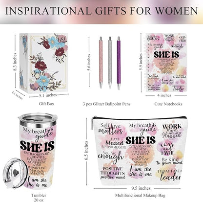 Positive Affirmations Self Love Mental Health Gifts Inspirational Gifts for Women Friend Sister Aunt Birthday Friendship Christmas Appreciation, 20oz Tumbler Makeup Bag Ballpoint Pen Notebook, 6PCS