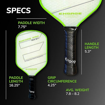 Engage Encore Pro V2.0 Pickleball Paddle – FiberFlex Fiberglass Face for Power & Spin, Available in Two Core Options (12.7mm for Power, 15.2mm for Control), Versatile Hybrid Shape