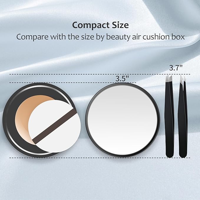 MIYADIVA 40X Magnifying Mirror, 3.5 Inch Round Compact Mirror with Suction Cup, Stainless Steel Tweezers, Perfect for Makeup, Eyebrows, Beards, Travel