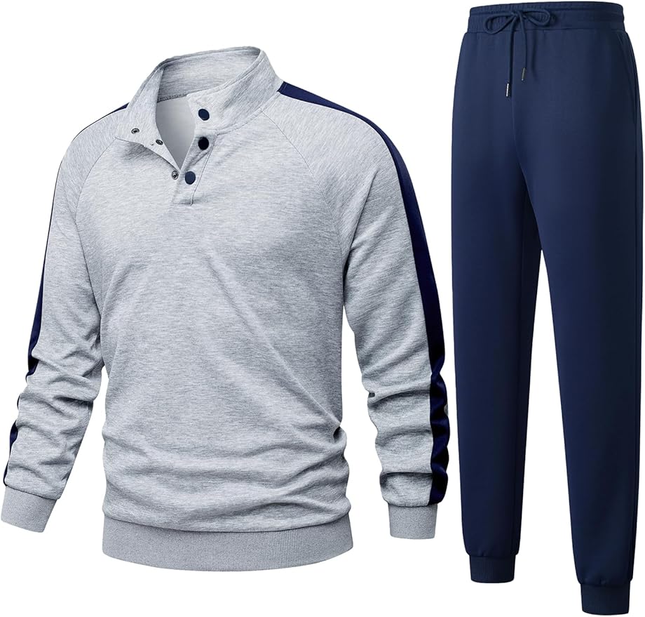 JMIERR Men's 2 Piece Casual Outfits Quarter Button Lightweight Sweatshirt Tracksuit & Joggers Sweatpants Sweatsuit Set