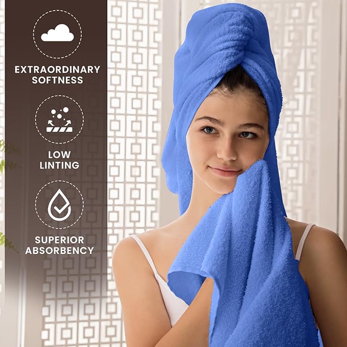 Oakias Premium Towel Set 600 GSM 8 Piece Blue - 100% Ring Spun Cotton Highly Absorbent Towels Set - Super Soft Bathroom Towel Set - Hotel Quality Double Stitched Hem - Ideal for Hotels, Spa, Gyms
