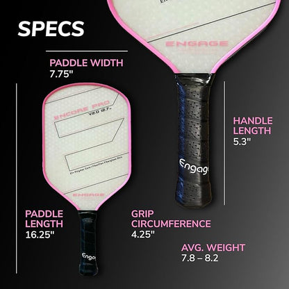Engage Encore Pro V2.0 Pickleball Paddle – FiberFlex Fiberglass Face for Power & Spin, Available in Two Core Options (12.7mm for Power, 15.2mm for Control), Versatile Hybrid Shape