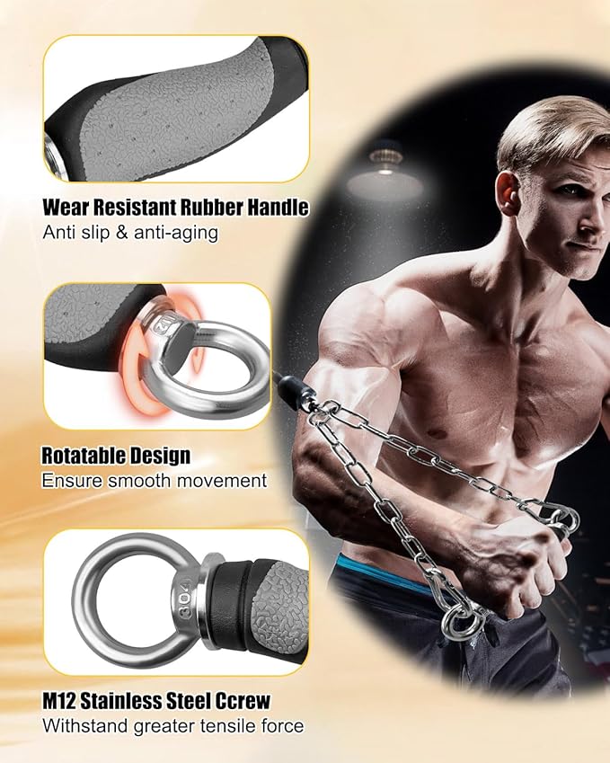 Upgrade LAT Tricep Rope Cable Attachment, Rubber Gym Exercise Handles for Cable, Ergonomic Single Handle Tricep Attachment Cable Machine, LAT Pull Down Attachments for DIY Workout Equipment