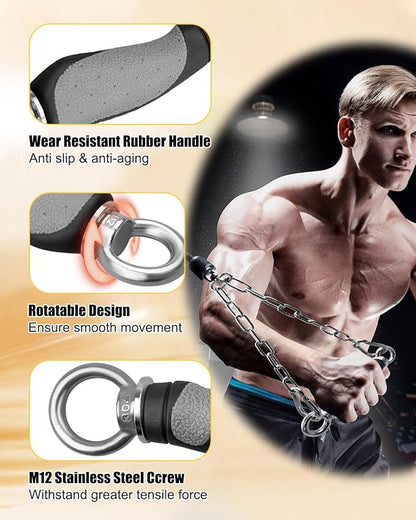 Upgrade LAT Tricep Rope Cable Attachment, Rubber Gym Exercise Handles for Cable, Ergonomic Single Handle Tricep Attachment Cable Machine, LAT Pull Down Attachments for DIY Workout Equipment