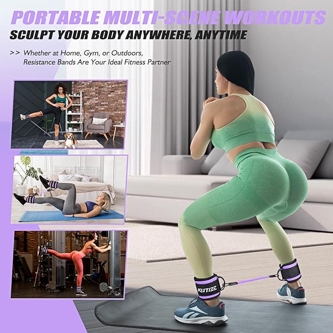 Ankle Resistance Bands with Cuffs for Women & Men - 3-Level Adjustable Leg & Glute Workout Equipment, Portable Home Gym Exercise Bands for Kickbacks, Hip Thrusts, Yoga, Strength Training