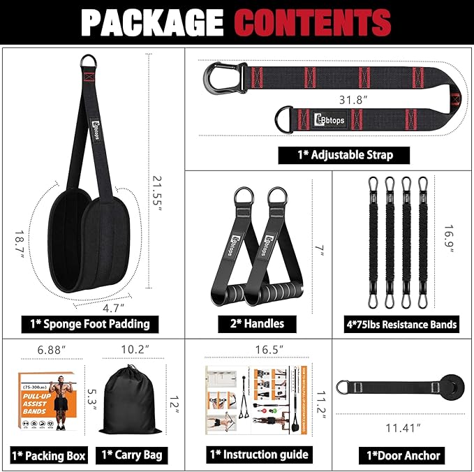 Pull Up Assistance Bands,Up to 300 lbs Assistance,Adjustable Heavy Duty 4 Pull Up Bands with Handle and Door Anchor for Home Gym Fitness Exercise Strength Training Workout Equipment
